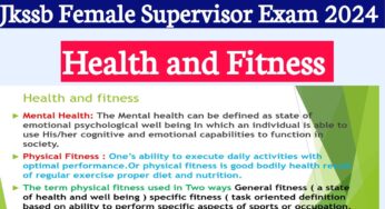 Health & Fitness | Jkssb Female Supervisor Exam 2024 || Part 2 | Health & Fitness Detailed Lecture